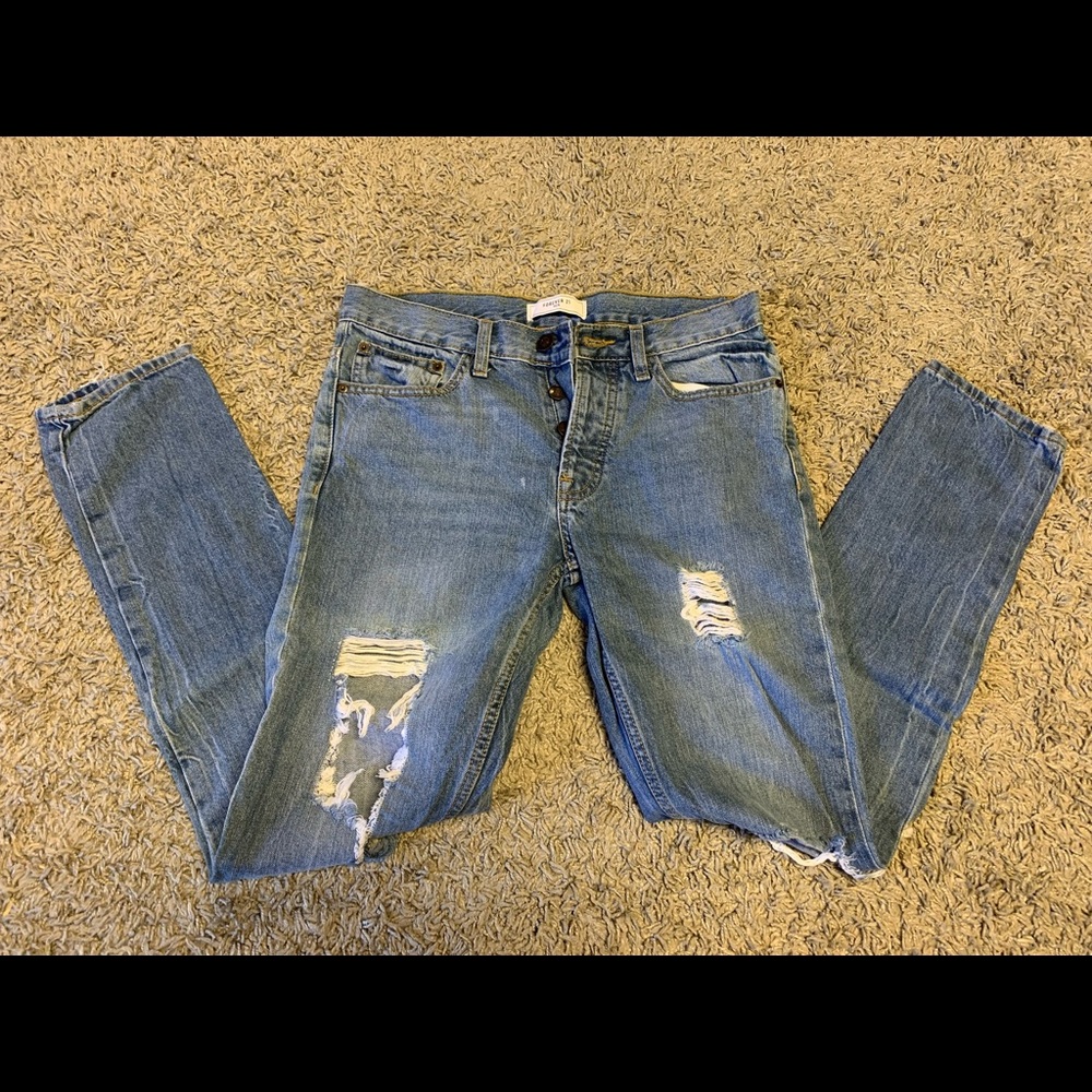 Forever 21, 21 Men, Mens Light Wash Distressed Skinny Jeans